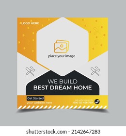 Construction renovation Handyman home repair flyer social media post and web banner template