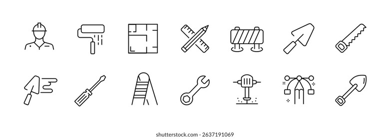 Construction and renovation icon set for design projects