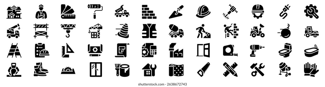 Construction and renovation icon set. Silhouette style.