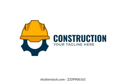 Logo de la renovación de la construcción. Rueda de cog con diseño vectorial de casco de seguridad