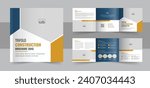 Construction and renovation square trifold brochure design template, Real estate brochure or building construction square trifold. Construction Trifold Brochure Architect Brochure Layout Template.