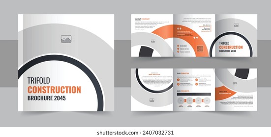 Construction and renovation square trifold brochure design template, Real estate brochure or building construction square trifold. Construction and renovation square trifold brochure template design