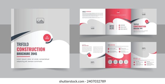 Construction and renovation square trifold brochure design template, Real estate brochure or building construction square trifold. Construction and renovation square trifold brochure template vector