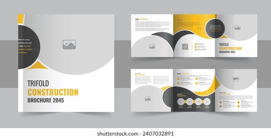 Construction and renovation square trifold brochure design template, Real estate brochure or building construction square trifold. Square trifold construction company brochure design