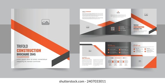 Construction and renovation square trifold brochure design template, Real estate brochure or building construction square trifold. Square trifold construction company brochure design vector