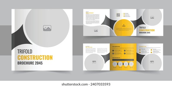 Construction and renovation square trifold brochure design template, Real estate brochure or building construction square trifold. Construction business trifold brochure template, Real estate company 