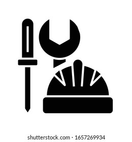 Icono negro de construcción y reparación, ilustración conceptual, símbolo plano vectorial, signo de glifo.