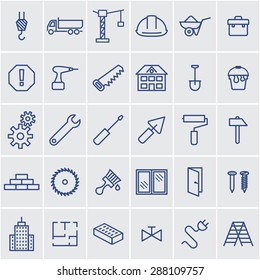 construction and repair. blue icons vector set