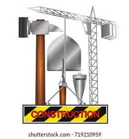 Construction and repair of buildings character with tool