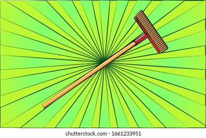Construction repair garden tool mop brush on abstract green rays background. Vector illustration.