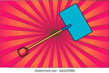Construction repair garden tool shovel for cleaning snow on a background of abstract red rays. Vector illustration.