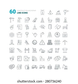 Construction and repair icons. Fully tunable thin outline icons. Vector set. Building line icons. Construction line icons. Repair line icons. Building line art set. Construction line art set.