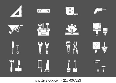 Construction and repair Icons set - Vector silhouettes of wrench, saw, drill, screwdriver, shovel and other tools for the site or interface