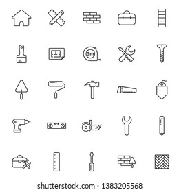 construction and repair outline vector icons set isolated on white background. construction and repair outline flat icons for web and ui design. construction industry concept