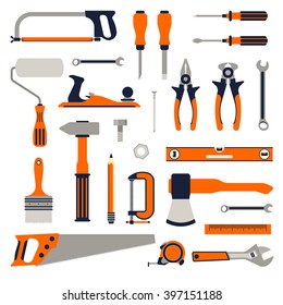 Construction repair tools flat icon set. tools home repair set. Isolated tools flat set.