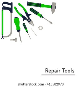 Construction repair tools flat icon set. Isolated tools flat set.