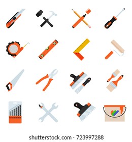 Construction repair tools flat icon set.