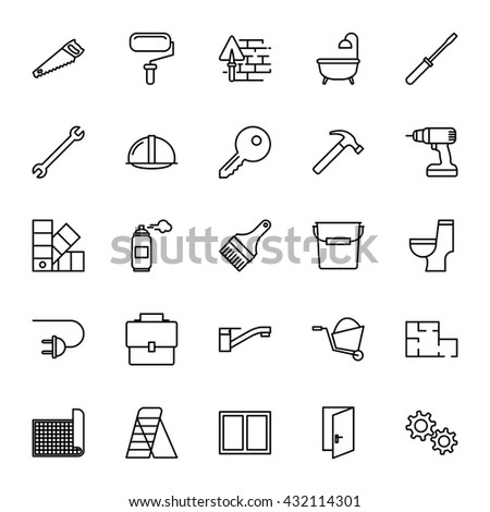 Construction, repair tools. Set of vector icons. Outline style