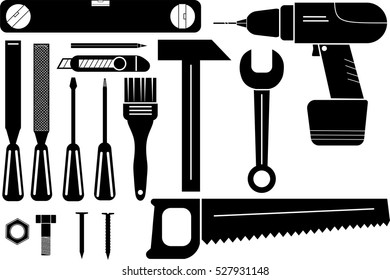 construction, repair tools, vector icons set, EPS10