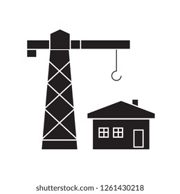 Construction residental house black vector concept icon. Construction residental house flat illustration, sign