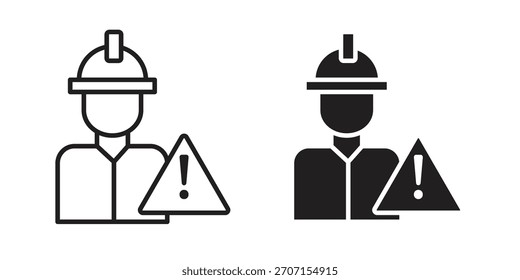 Construction risk icon in a black stroke vector design and flat solid version on white background