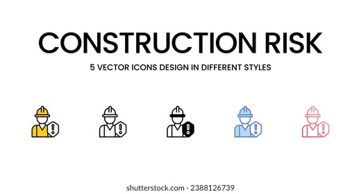 Diseño de iconos de riesgo de construcción en estilo Cinco con pulsación editable. Línea, Sólido, Línea plana, Color de tono Duo y Línea de degradado de color. Adecuado para diseño de páginas Web, aplicaciones móviles, UI, UX y GUI.