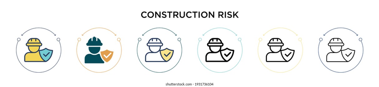 Construction risk icon in filled, thin line, outline and stroke style. Vector illustration of two colored and black construction risk vector icons designs can be used for mobile, ui, web