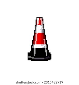 vector retro de arte de píxeles de juegos de barrera de construcción. barrera de carreteras de construcción de bits. ilustración vintage antigua