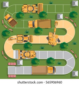 Construction of the road. Board game. View from above. Vector illustration.