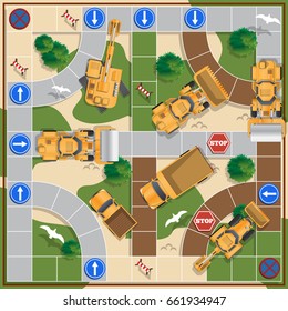 Construction of the road. Board game. View from above. Vector illustration.