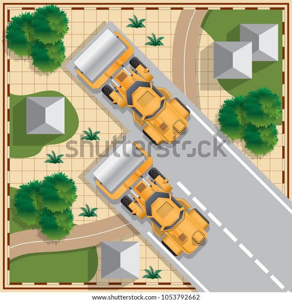 Construction of the road in the\
countryside. View from above. Vector\
illustration.