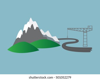 Construction of a road in the mountains