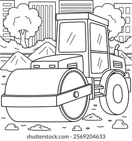 Construction Road Roller Coloring Page for Kids