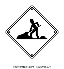 Construction road sign black and white