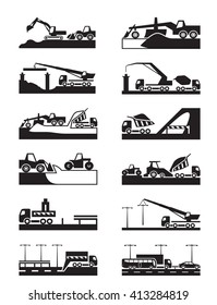 Construction of roads, bridges and tunnels - vector illustration