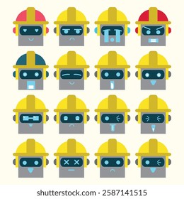 A construction robot emoticon set for a design element or emoji project