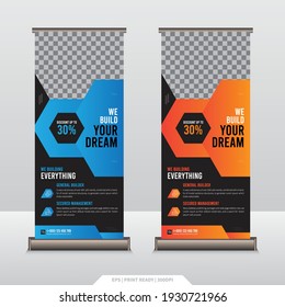 Construction Roll Up Banner Template. Construction, Builders, architecture agency Roll Up Banner Templates Vector illustration Design.