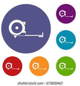Construction roulette icons set in flat circle reb, blue and green color for web