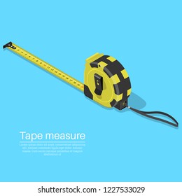 Construction roulette with a shadow. The realistic tool for measurement.3D. Isometry. The isolated element for design. A vector illustration in flat style.