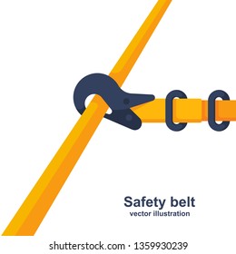 Construction Safety Belt. Seat Belt Fastened To The Pipe. Template Banner For The Layout Of Construction Work And Security. Vector Illustration Flat Design. Isolated On White Background.