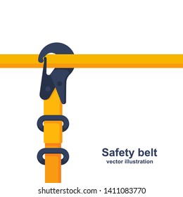 Construction Safety Belt. Seat Belt Fastened To The Pipe. Template Banner For The Layout Of Construction Work And Security. Vector Illustration Flat Design. Isolated On White Background.