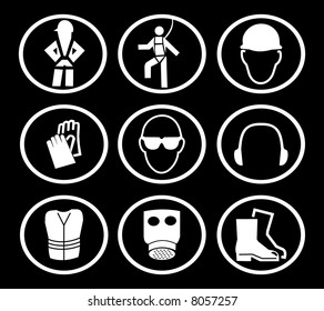 construction safety equipment symbols on black illustration