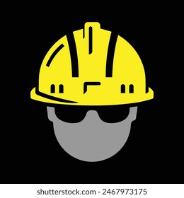 Icono de casco de seguridad de construcción sobre fondo negro