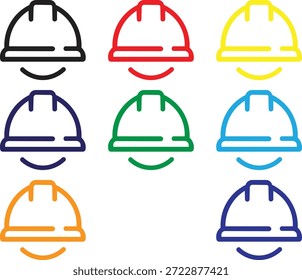 Construction Safety Helmet Icon Set in Multiple Colors, Hard Hat Line Symbols for Industrial Protection, Engineering and Work Safety Design
