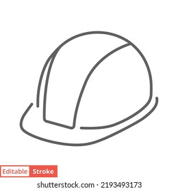 Icono del casco de seguridad de la construcción. Estilo de contorno simple. Sombrero duro, tapón de trabajo, protección y concepto seguro. Diseño de ilustración de vector de línea delgada aislado en fondo blanco. EPS de trazo editable 10.