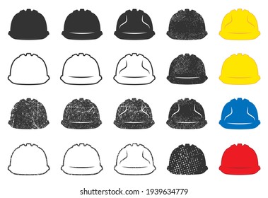 Construction safety helmet icon symbol shape set. Worker industrial protective safe sign logo. Vector illustration image. Isolated on white background.