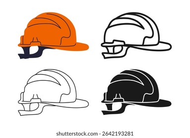 Construction safety helmet icon symbol set. Modern safety protective hardhat for builder mechanic plumber carpentry service. Professional safety cap stylized simple sign web design vector illustration