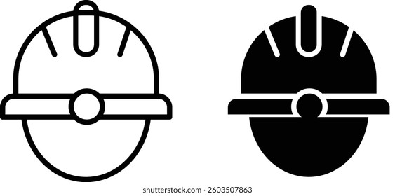 Construction safety helmet outline icon for worker protection and industrial safety with transparent background