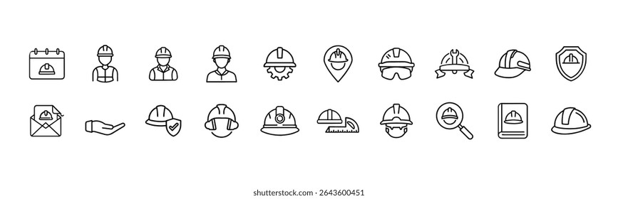 Construction and Safety Icons: Hard Hat, Worker, and Industrial Protection Symbols
