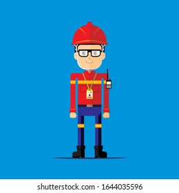 Construction safety supervisor flat character with red uniform.